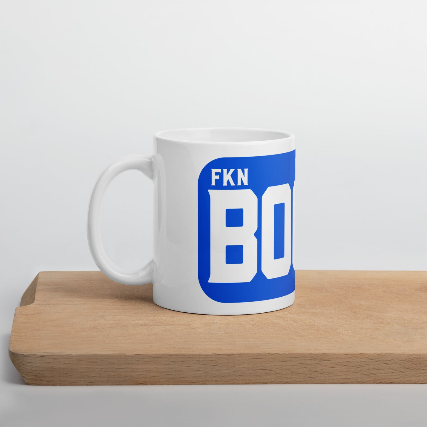 White BOOM mug